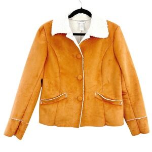 Chico's Faux Suede Sherpa Jacket Women's‎ Size 1 (M/L) Burnt Orange Cozy Coat